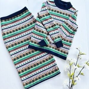 J.Crew Fair Isle Knit Wool Tube Skirt and Sweater Set in Navy Teak